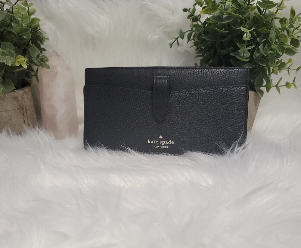 Kate Spade New York Leila Black Pebbled Leather Medium Phone Wristlet Wallet